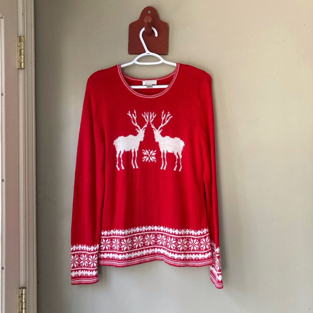 Christopher & Banks Red Reindeer Christmas Sweater M